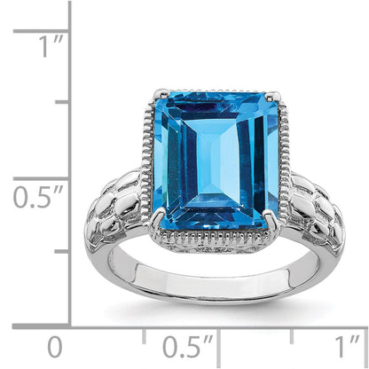 Sterling Silver Rhodium Blue Topaz Ring