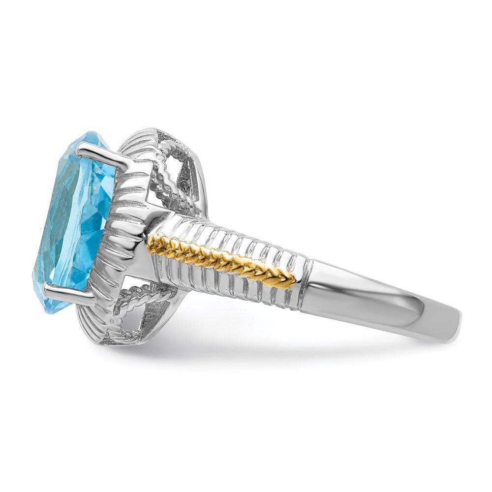 Sterling Silver Rhodium w/ Flash Gold-plate Sky Blue Topaz Ring