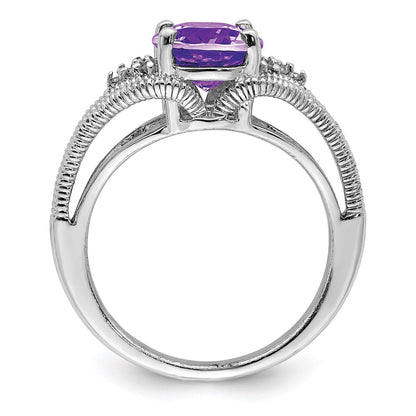 Sterling Silver Rhodium-plated Amethyst u0026 Diamond Ring