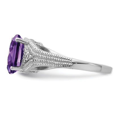 Sterling Silver Rhodium-plated Amethyst u0026 Diamond Ring
