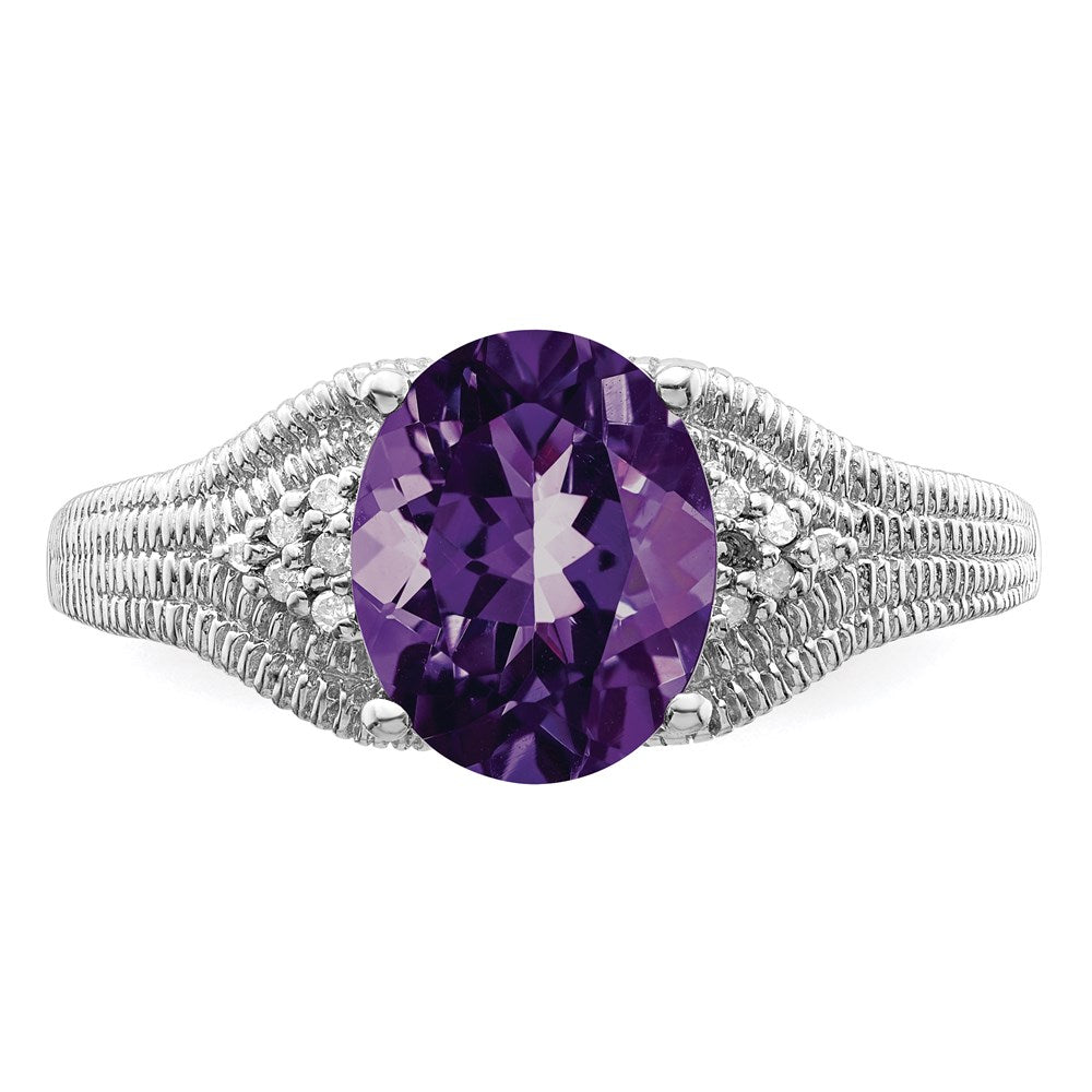 Sterling Silver Rhodium-plated Amethyst u0026 Diamond Ring