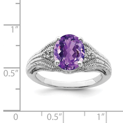 Sterling Silver Rhodium-plated Amethyst u0026 Diamond Ring