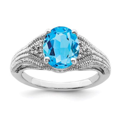 Sterling Silver Rhodium Blue Topaz u0026 Diamond Ring
