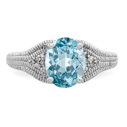Sterling Silver Rhodium Sky Blue Topaz u0026 Diamond Ring