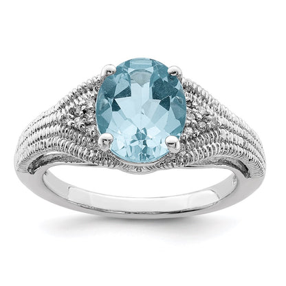 Sterling Silver Rhodium Sky Blue Topaz u0026 Diamond Ring