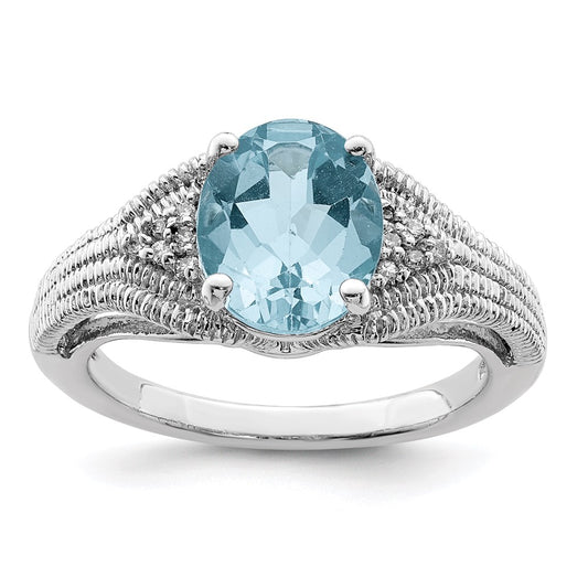 Sterling Silver Rhodium Sky Blue Topaz u0026 Diamond Ring