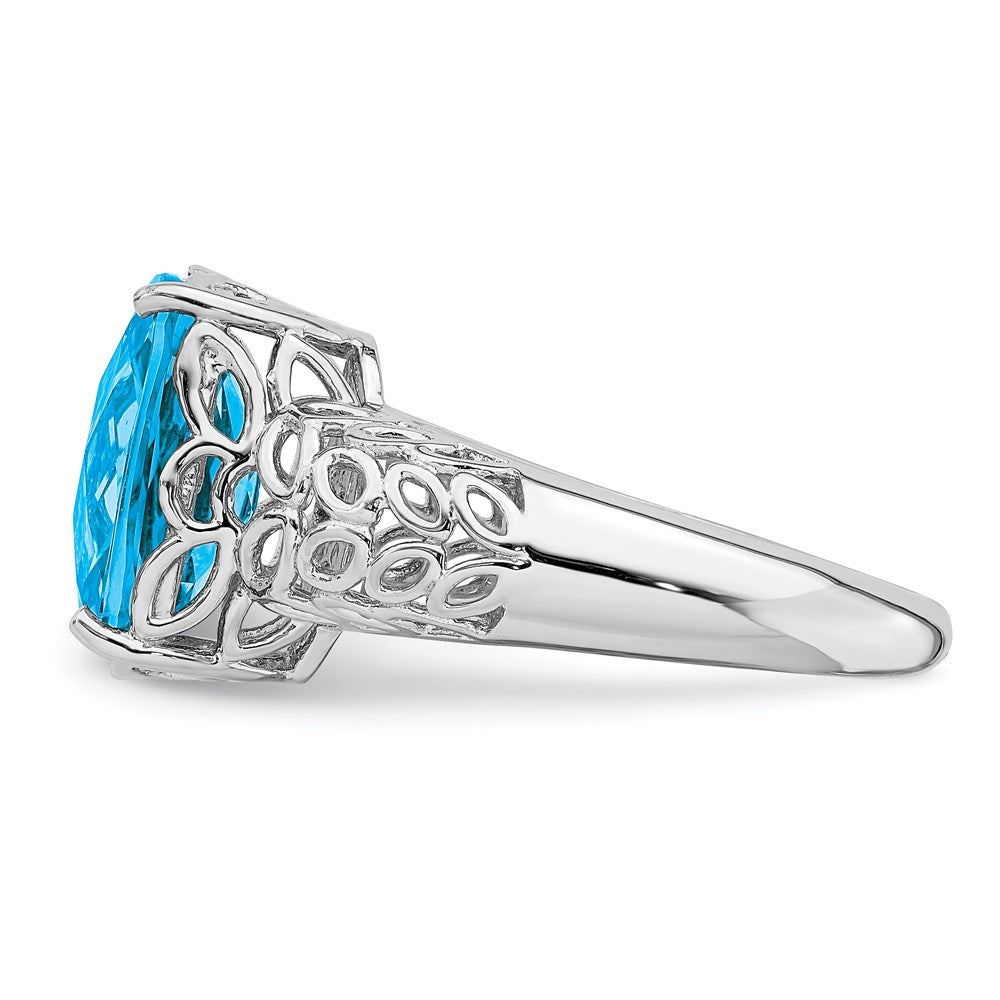 Sterling Silver Rhodium Checker-Cut Blue Topaz Ring