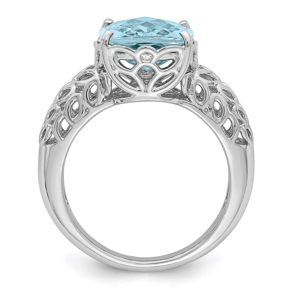 Sterling Silver Rhodium Checker-Cut Sky Blue Topaz Ring
