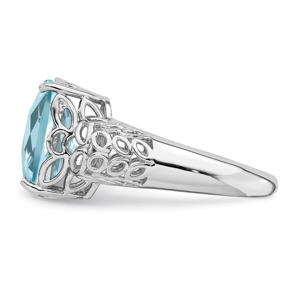 Sterling Silver Rhodium Checker-Cut Sky Blue Topaz Ring
