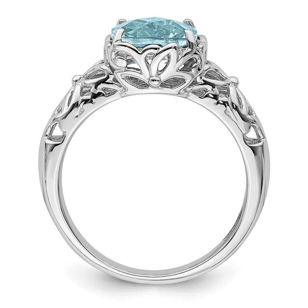 Sterling Silver Rhodium Checker-Cut Sky Blue Topaz Ring