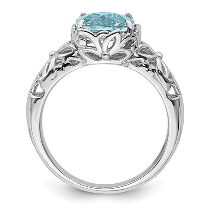 Sterling Silver Rhodium Checker-Cut Sky Blue Topaz Ring