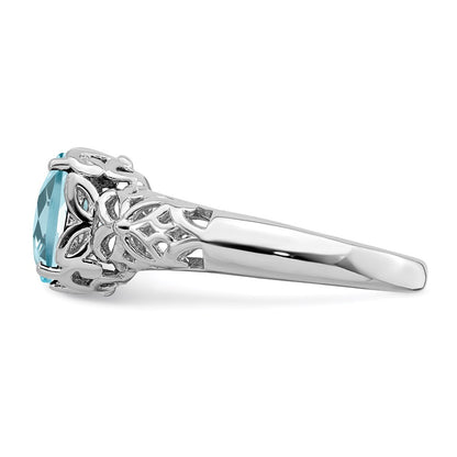 Sterling Silver Rhodium Checker-Cut Sky Blue Topaz Ring