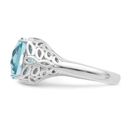 Sterling Silver Rhodium Checker-Cut Sky Blue Topaz Ring