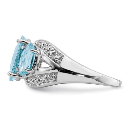 Sterling Silver Rhodium Checker-Cut Sky Blue Topaz u0026 Diamond Ring