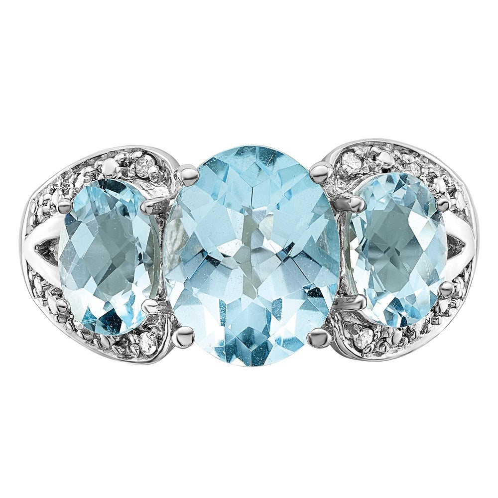 Sterling Silver Rhodium Checker-Cut Sky Blue Topaz u0026 Diamond Ring