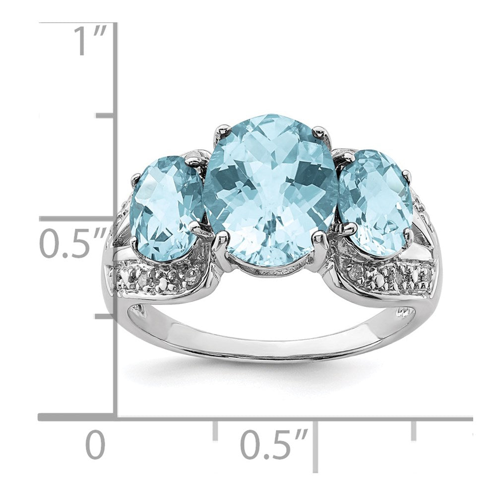 Sterling Silver Rhodium Checker-Cut Sky Blue Topaz u0026 Diamond Ring