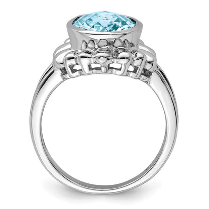 Sterling Silver Rhodium Checker-Cut Sky Blue Topaz Ring