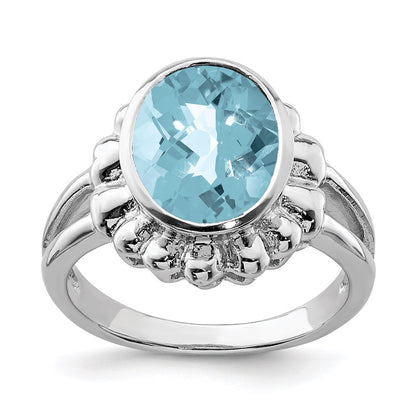 Sterling Silver Rhodium Checker-Cut Sky Blue Topaz Ring