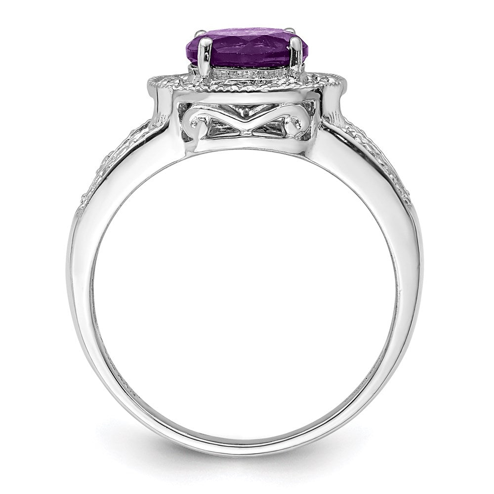Sterling Silver Rhodium-plated Amethyst u0026 Diamond Ring