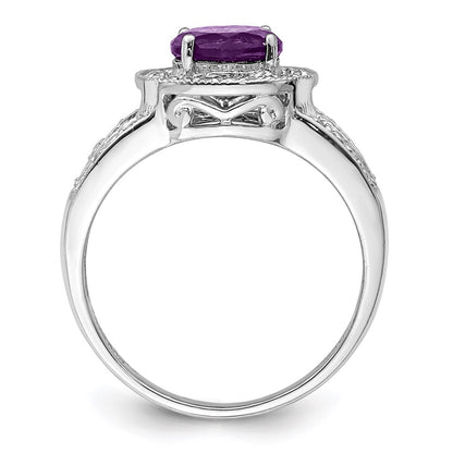 Sterling Silver Rhodium-plated Amethyst u0026 Diamond Ring