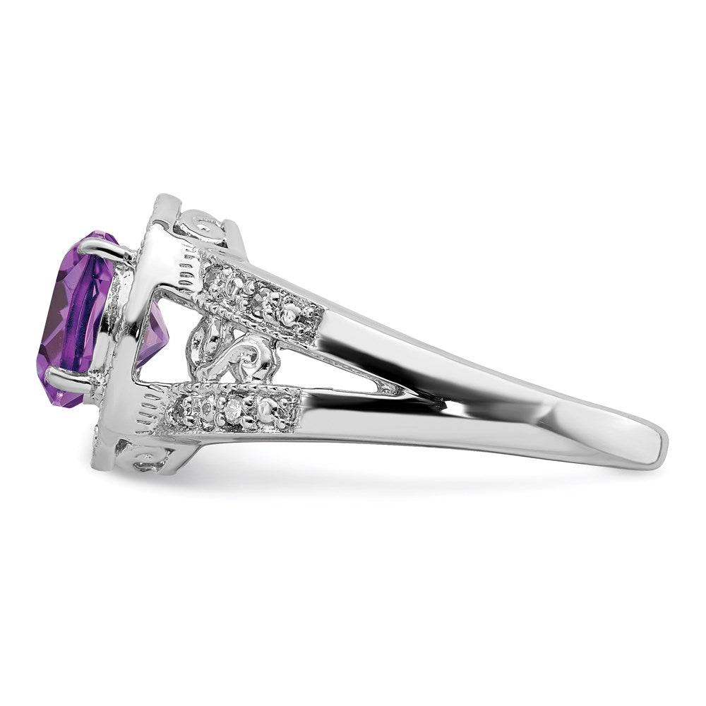 Sterling Silver Rhodium-plated Amethyst u0026 Diamond Ring