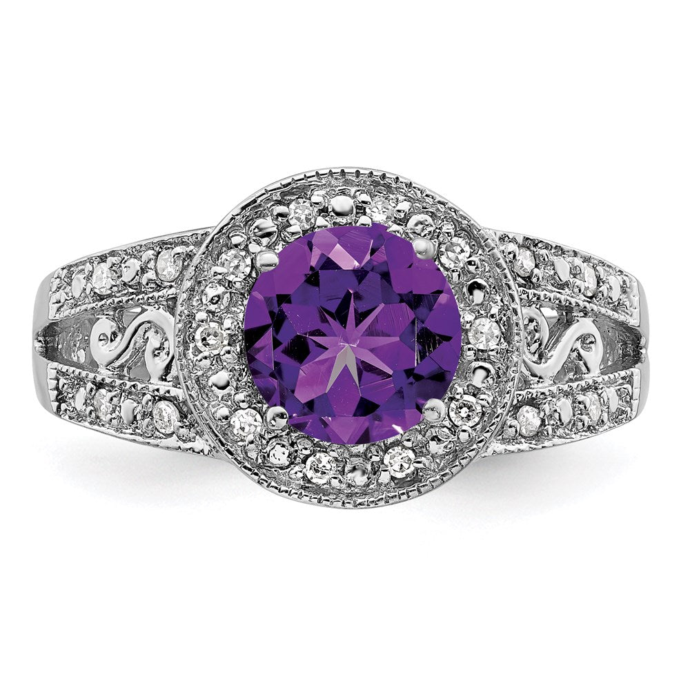 Sterling Silver Rhodium-plated Amethyst u0026 Diamond Ring