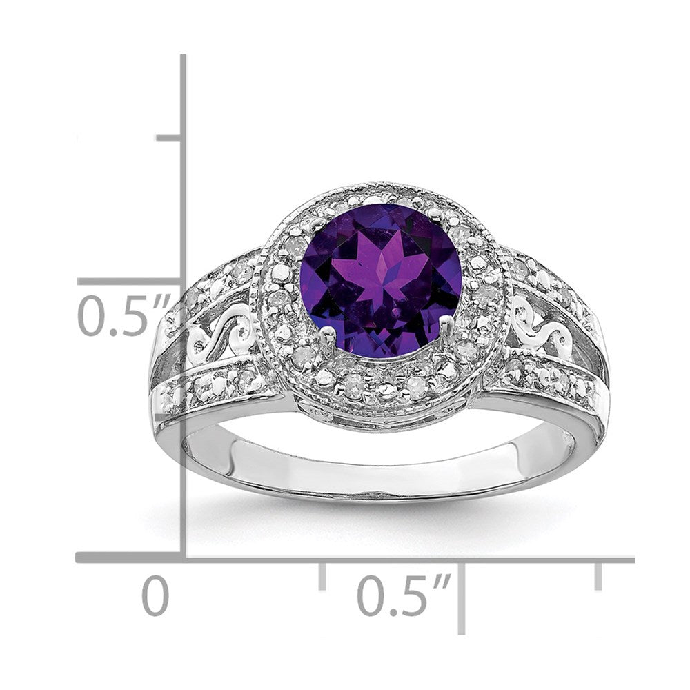 Sterling Silver Rhodium-plated Amethyst u0026 Diamond Ring