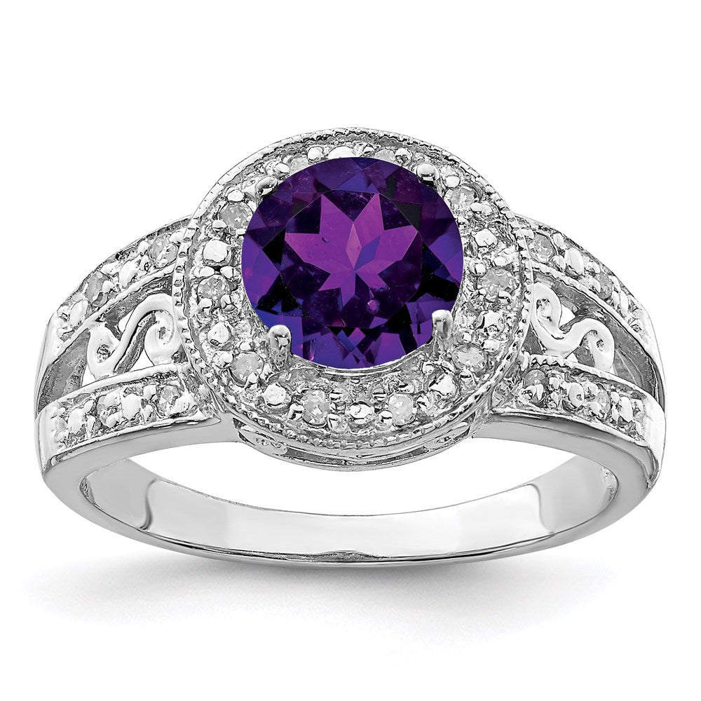 Sterling Silver Rhodium-plated Amethyst u0026 Diamond Ring
