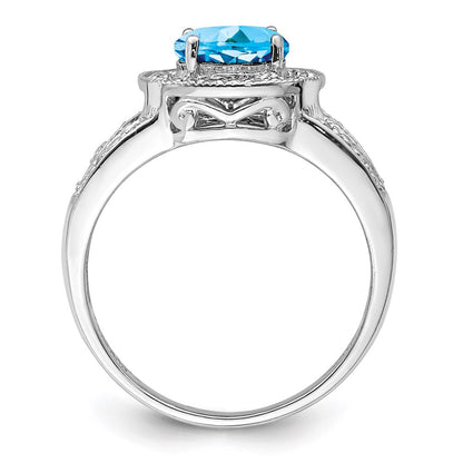 Sterling Silver Rhodium Blue Topaz u0026 Diamond Ring