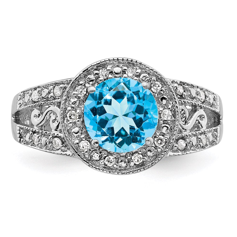 Sterling Silver Rhodium Blue Topaz u0026 Diamond Ring