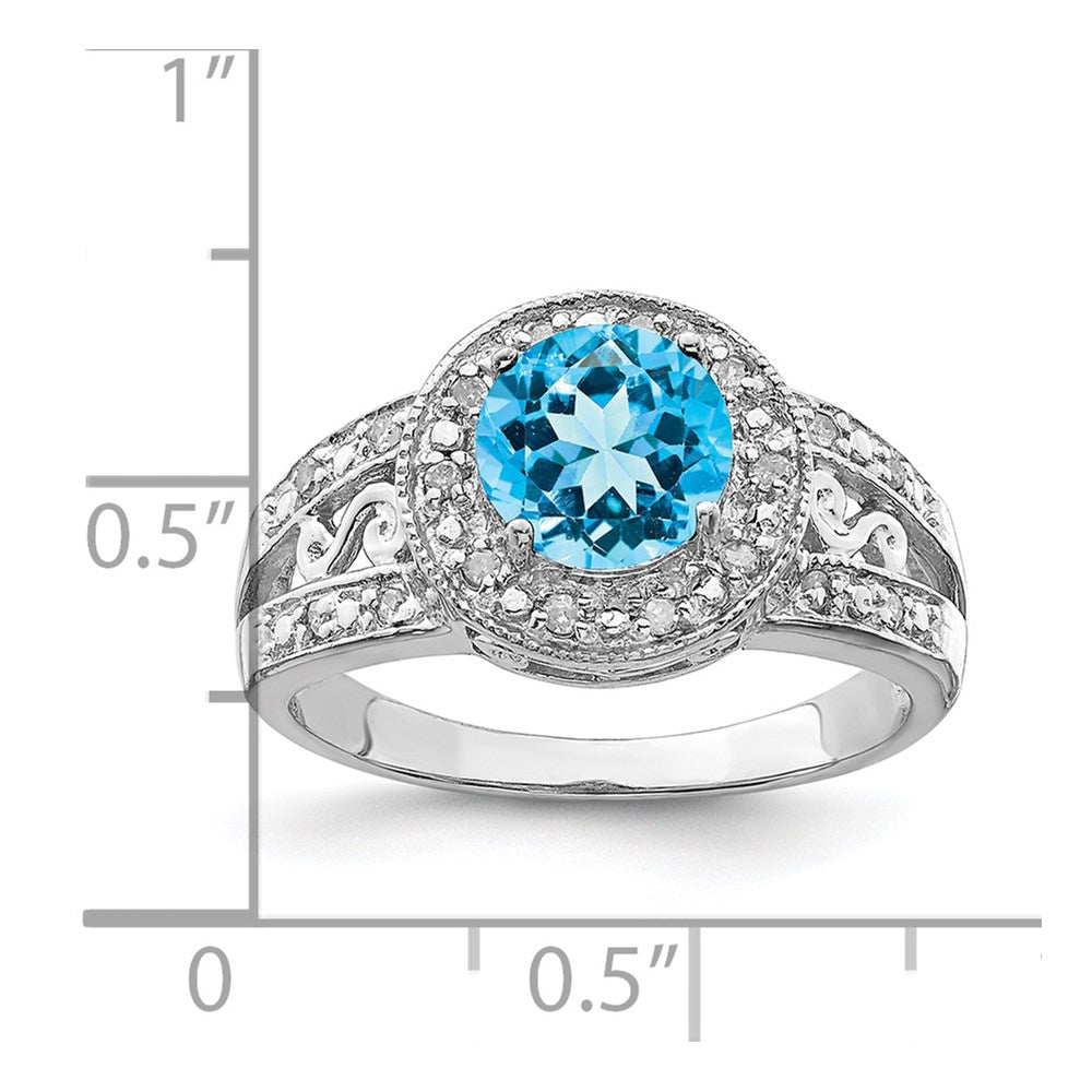Sterling Silver Rhodium Blue Topaz u0026 Diamond Ring