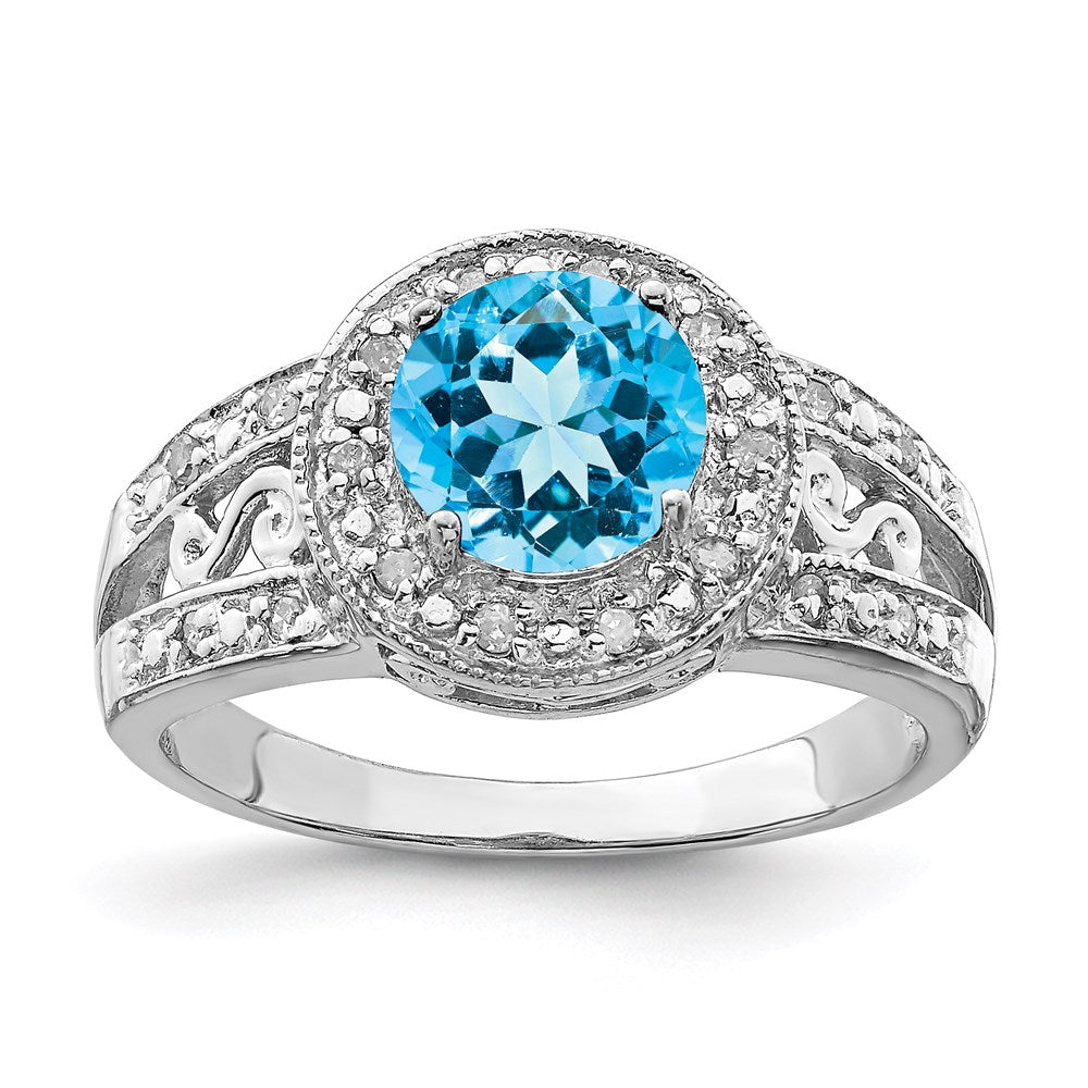 Sterling Silver Rhodium Blue Topaz u0026 Diamond Ring
