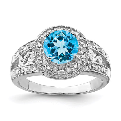 Sterling Silver Rhodium Blue Topaz u0026 Diamond Ring