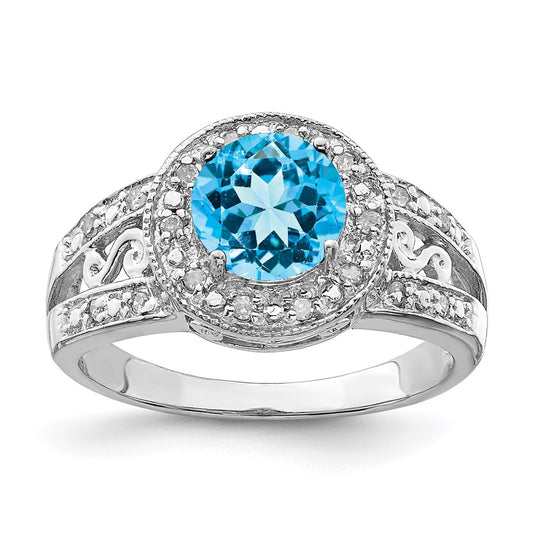 Sterling Silver Rhodium Blue Topaz u0026 Diamond Ring