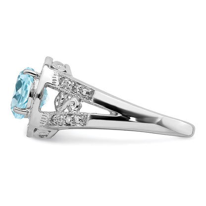 Sterling Silver Rhodium Sky Blue Topaz u0026 Diamond Ring