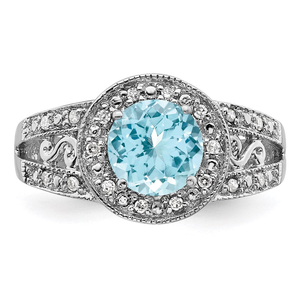 Sterling Silver Rhodium Sky Blue Topaz u0026 Diamond Ring