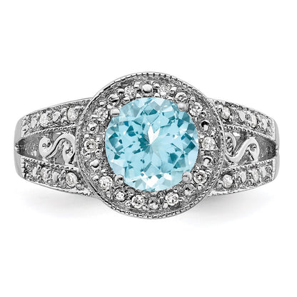 Sterling Silver Rhodium Sky Blue Topaz u0026 Diamond Ring