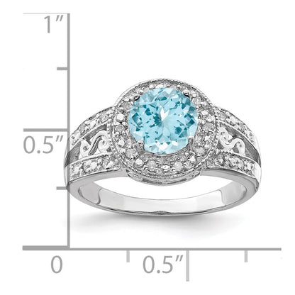 Sterling Silver Rhodium Sky Blue Topaz u0026 Diamond Ring