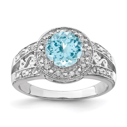 Sterling Silver Rhodium Sky Blue Topaz u0026 Diamond Ring