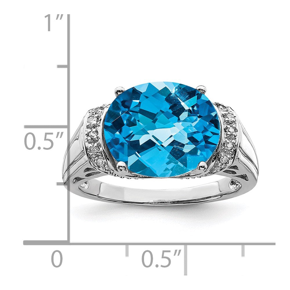 Sterling Silver Rhodium Checker-Cut Blue Topaz u0026 Diamond Ring