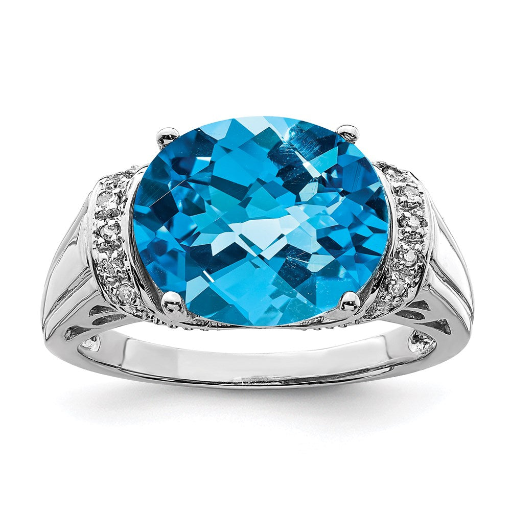 Sterling Silver Rhodium Checker-Cut Blue Topaz u0026 Diamond Ring
