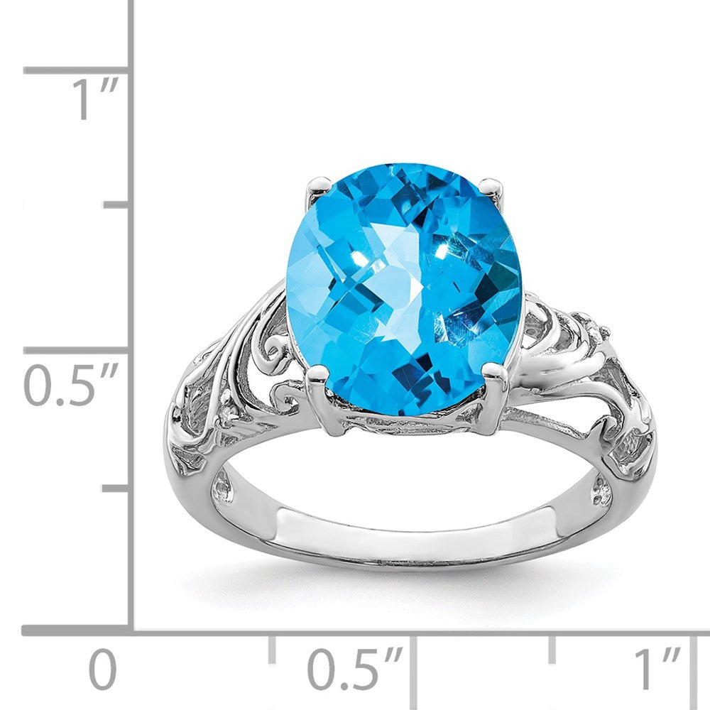 Sterling Silver Rhodium Checker-Cut Blue Topaz u0026 Diamond Ring