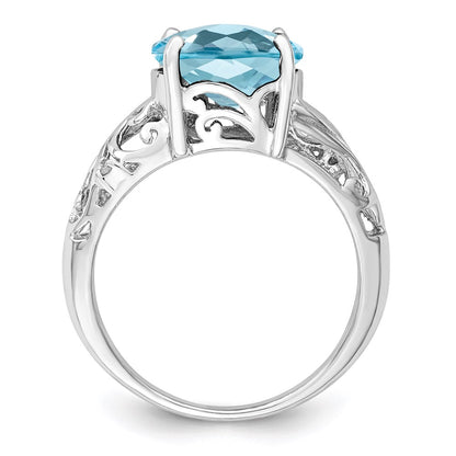 Sterling Silver Rhodium Checker-Cut Sky Blue Topaz u0026 Diamond Ring