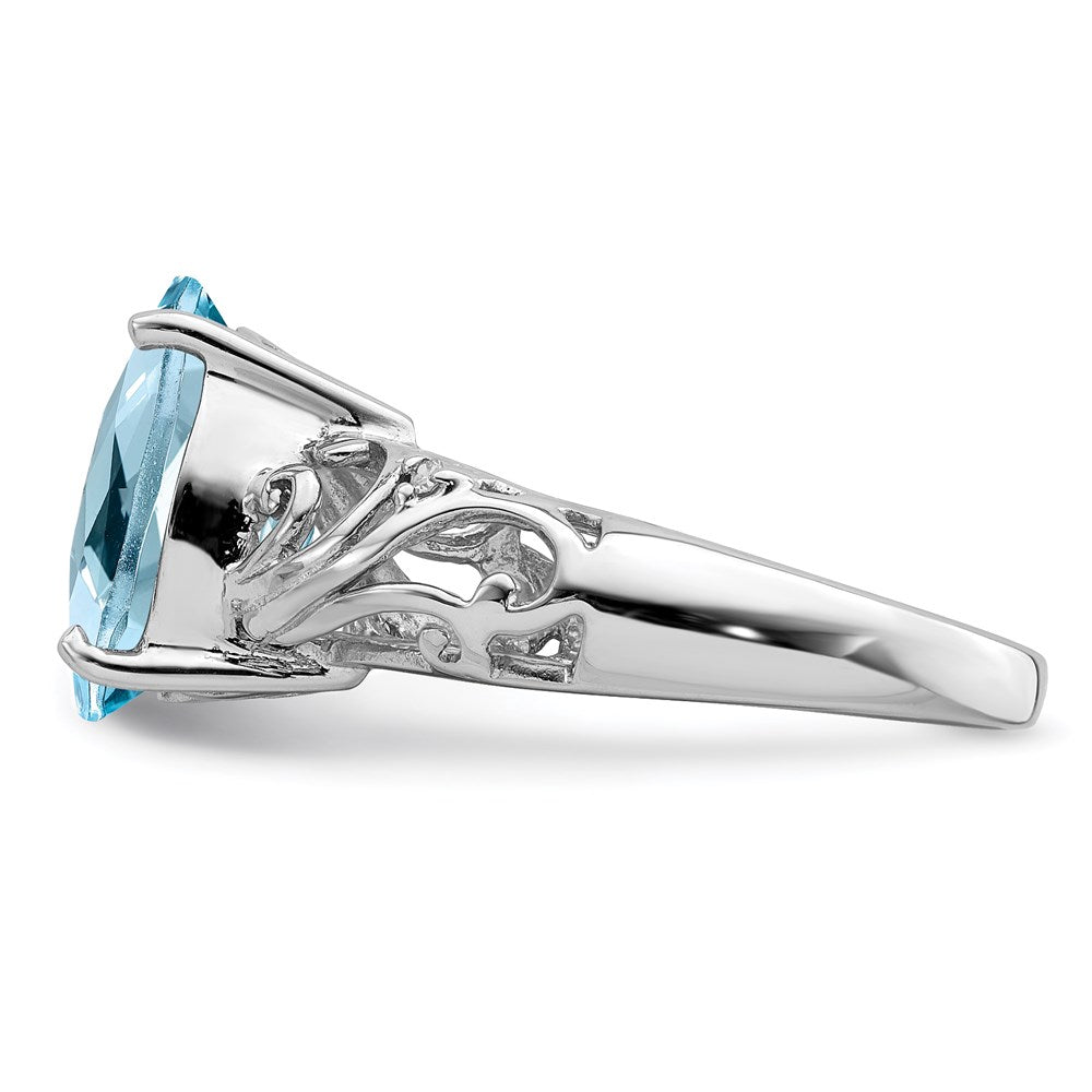 Sterling Silver Rhodium Checker-Cut Sky Blue Topaz u0026 Diamond Ring