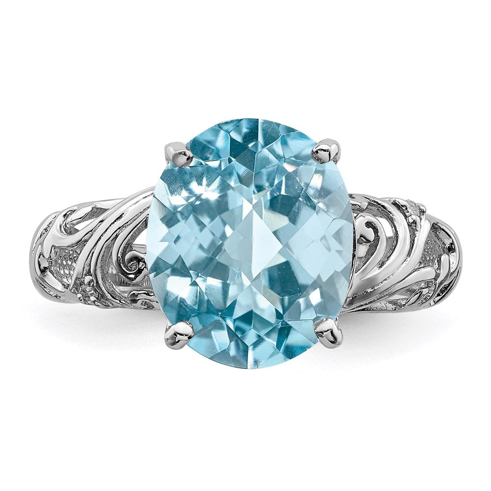 Sterling Silver Rhodium Checker-Cut Sky Blue Topaz u0026 Diamond Ring