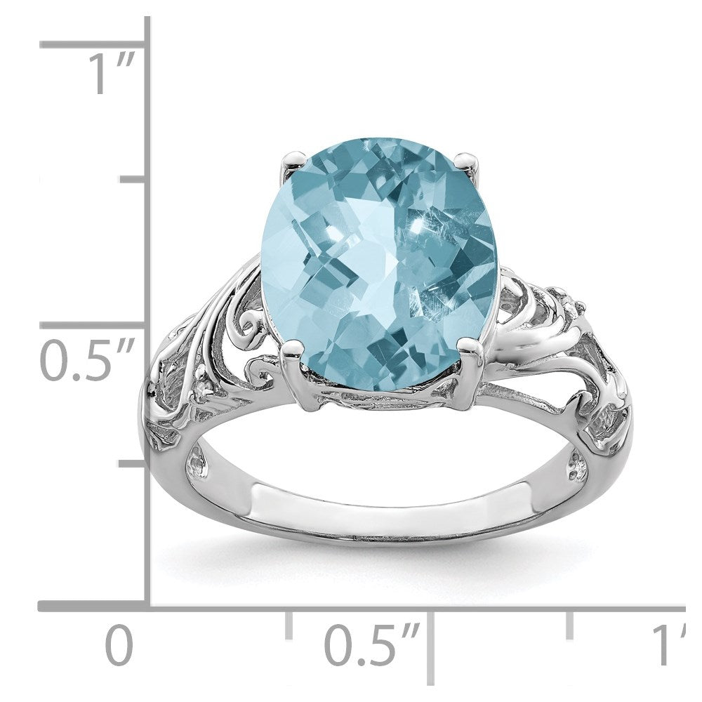 Sterling Silver Rhodium Checker-Cut Sky Blue Topaz u0026 Diamond Ring