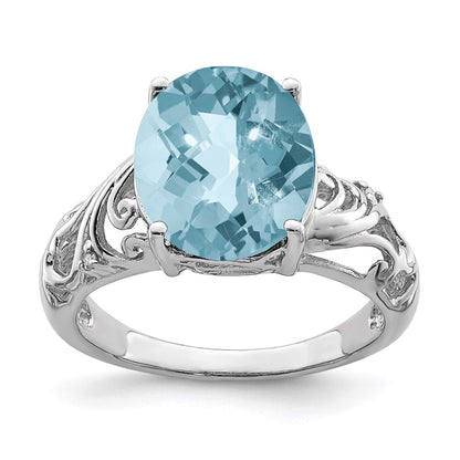 Sterling Silver Rhodium Checker-Cut Sky Blue Topaz u0026 Diamond Ring
