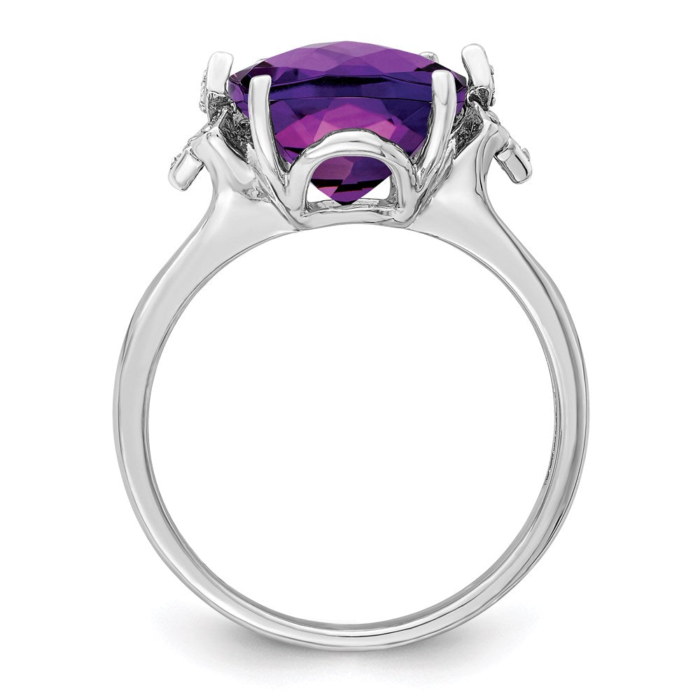 Sterling Silver Rhodium-plated Checker-Cut Amethyst u0026 Diamond Ring