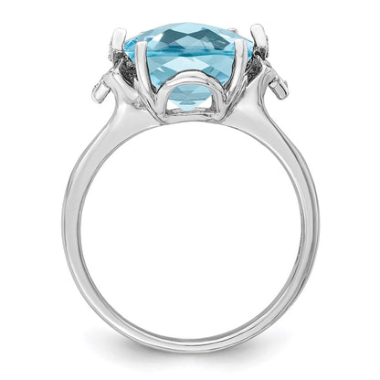 Sterling Silver Rhodium Checker-Cut Sky Blue Topaz u0026 Diamond Ring