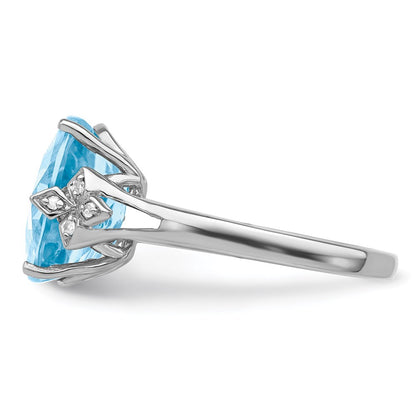 Sterling Silver Rhodium Checker-Cut Sky Blue Topaz u0026 Diamond Ring